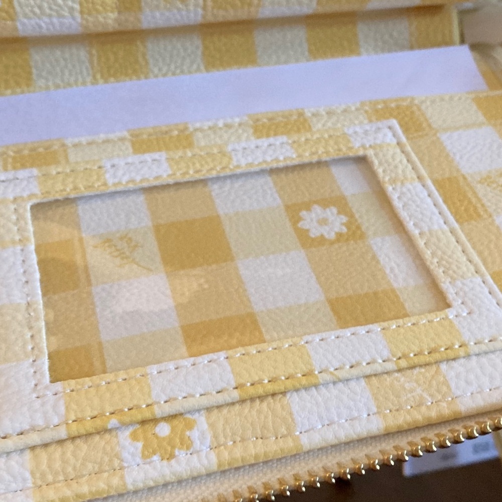 Betsey Johnson Yellow and White Gingham Zip Wallet with Daisies - Picture 5 of 10